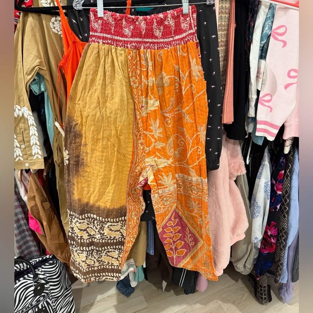 KANTHA SHE’S1OAK LOUNGE HAREM PANTS WITH POCKETS Bohemian Orange Patterned Pants - Picture 4 of 7